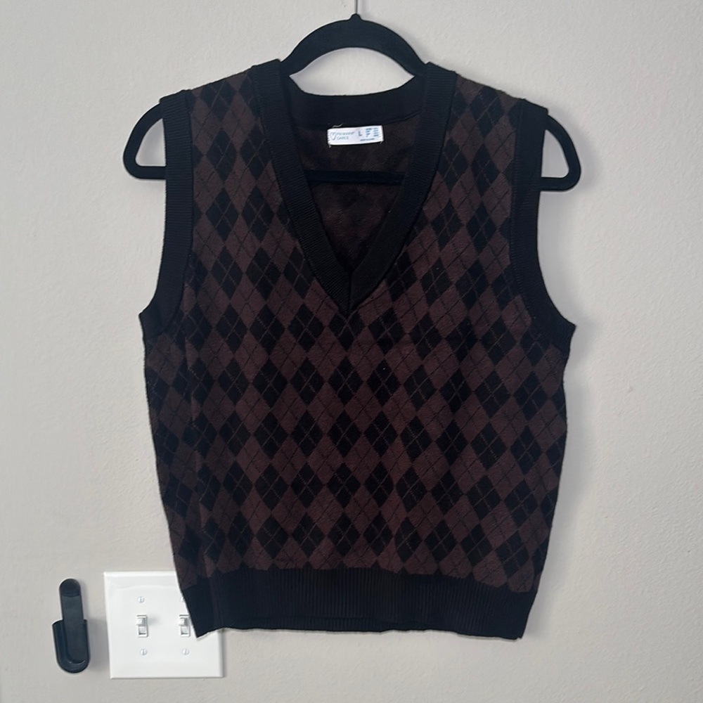 Primark Argyle V-Neck Sweater Vest - Brown/Black